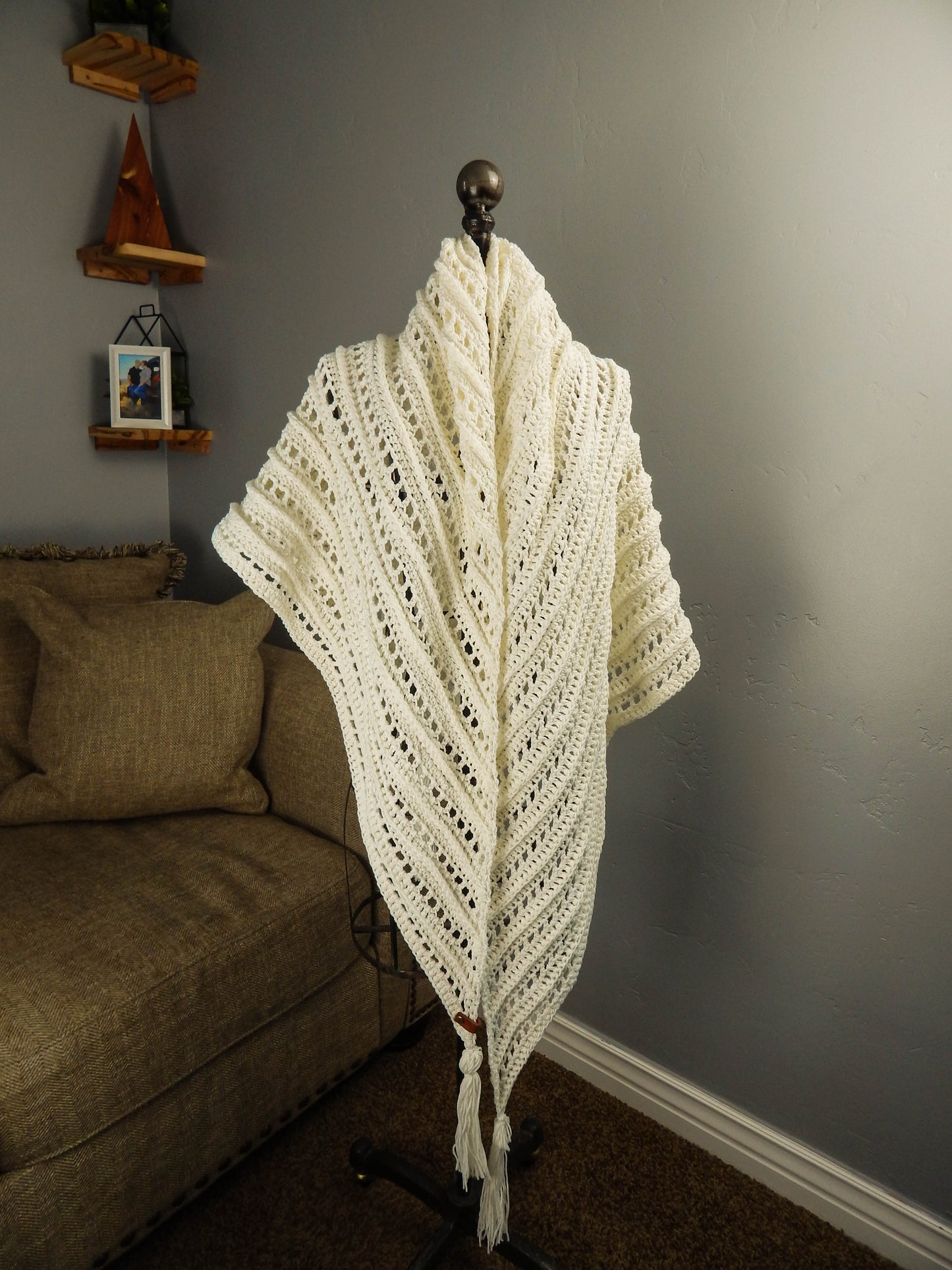 Cotton Blend Tasseled Triangle Shawl