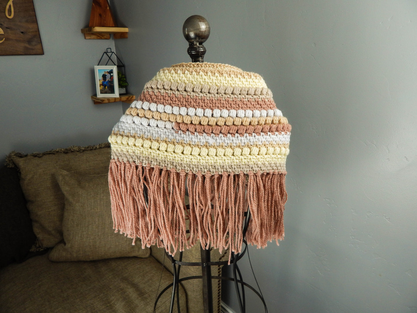 Bobble Scarf with Fringe in Brick/Tan