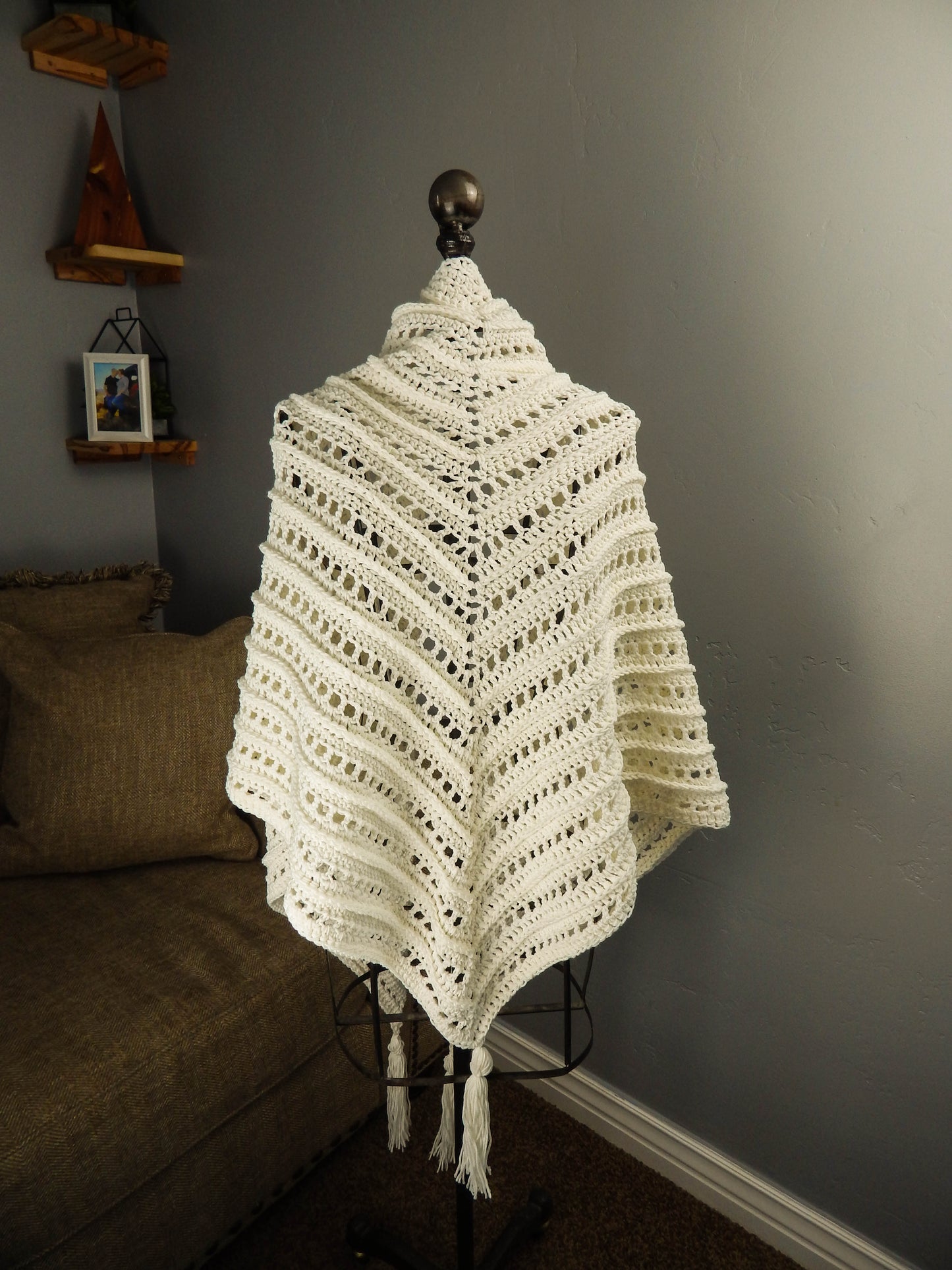 Cotton Blend Tasseled Triangle Shawl