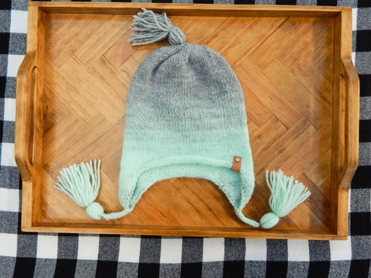 Mint Silver Earflap Hat with Tassels