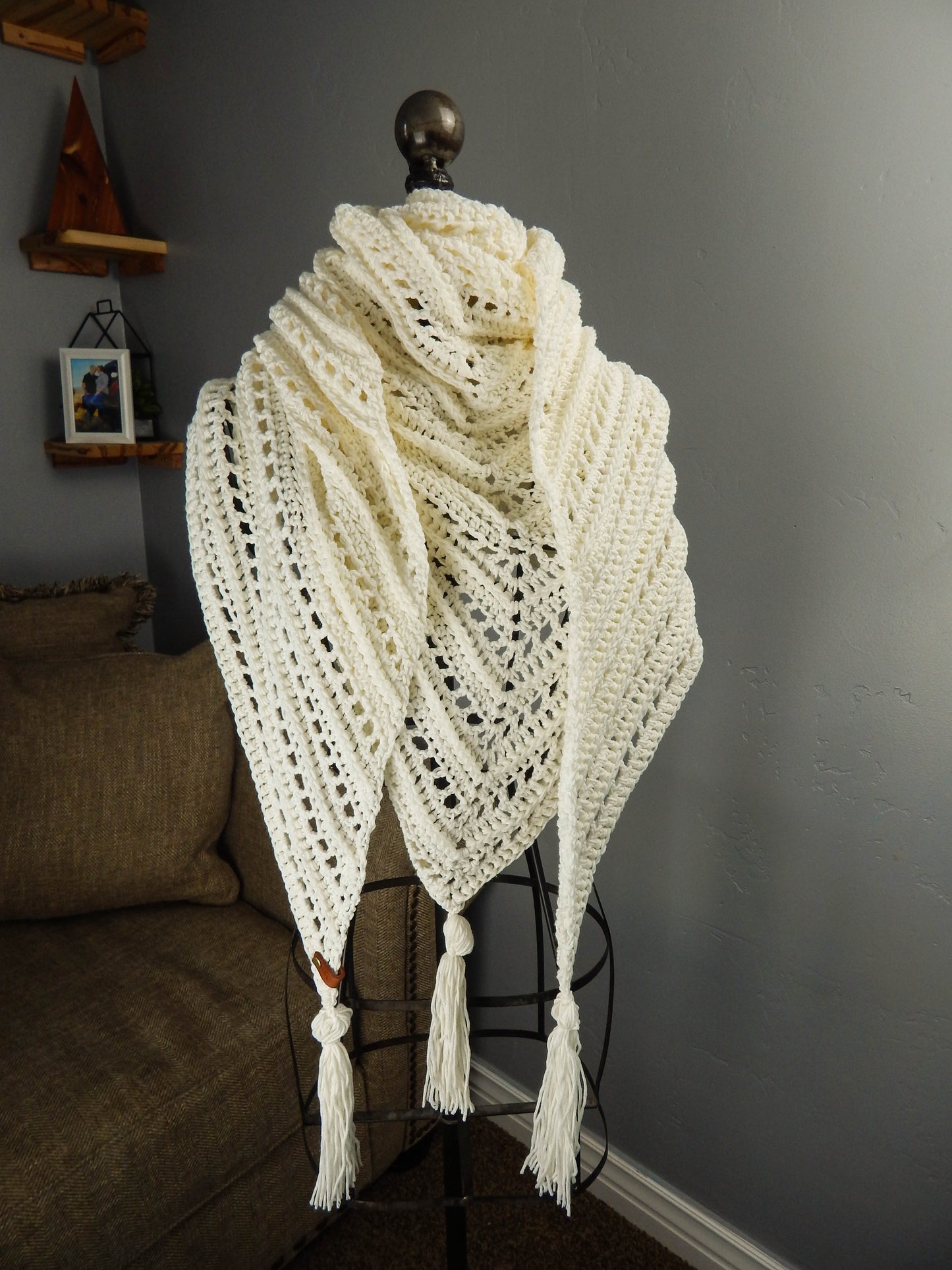 Cotton Blend Tasseled Triangle Shawl