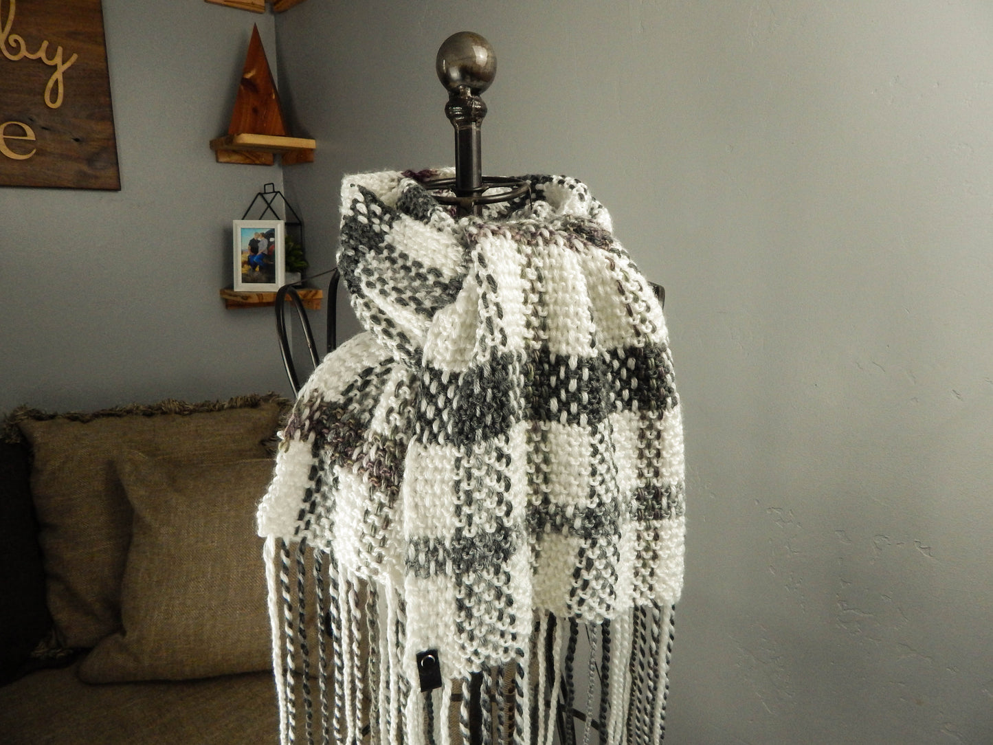 Plaid Blanket Scarf with Fringe