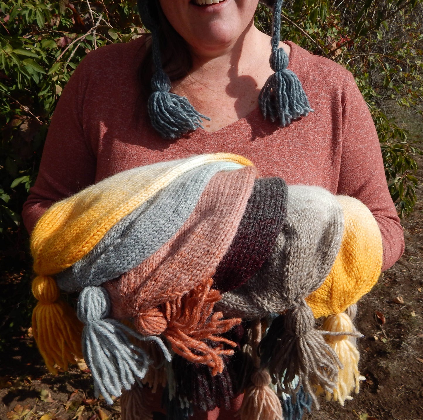 Rusty Blush Earflap Hat with Tassels